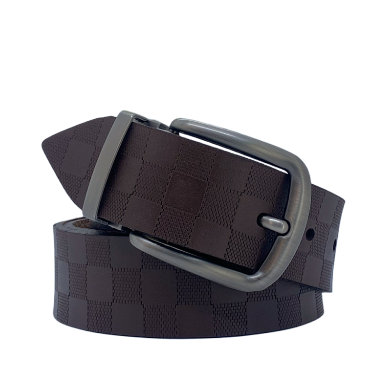 Premium Leather Belt B6 - Striped Brown, 120 cm